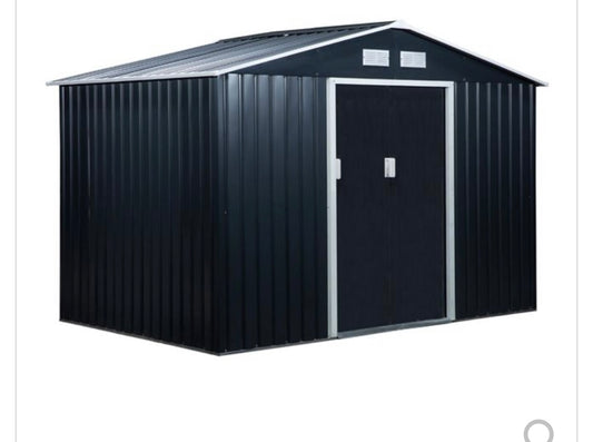 Outsunny 9x6 FT Metal Outdoor Storage Shed with Sliding Doors & Air Vents (Grey Steel)
