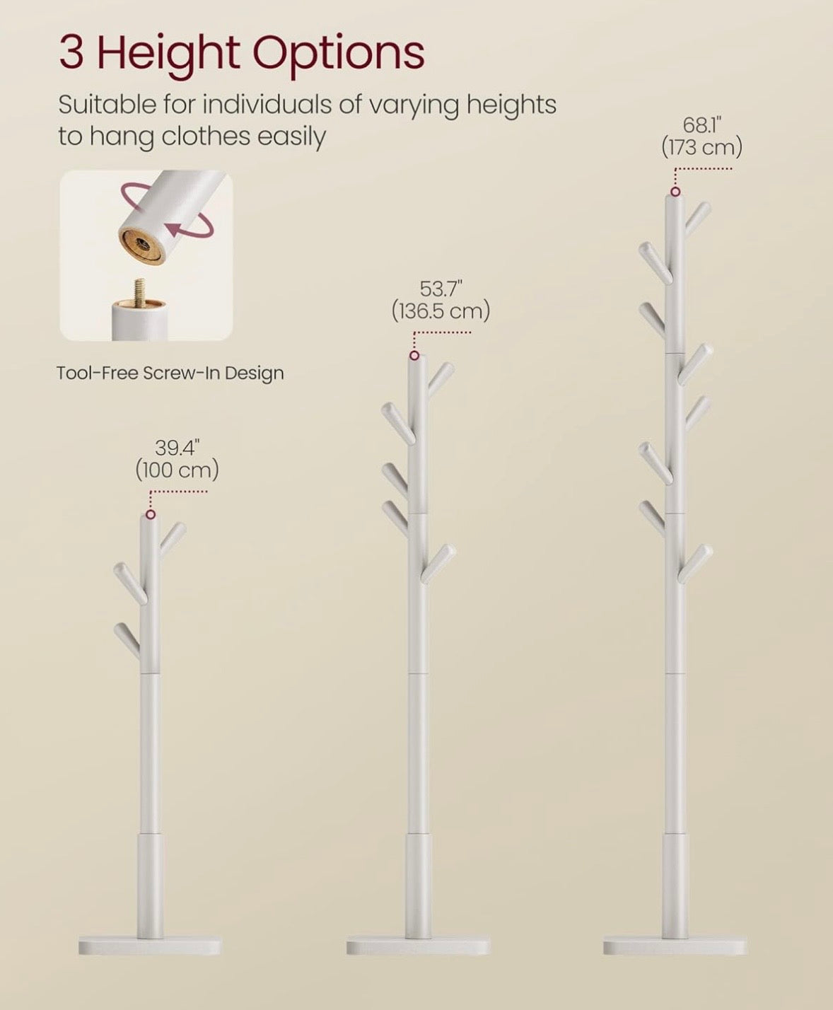 VASAGLE Adjustable Coat Rack – Freestanding Wooden Coat Tree