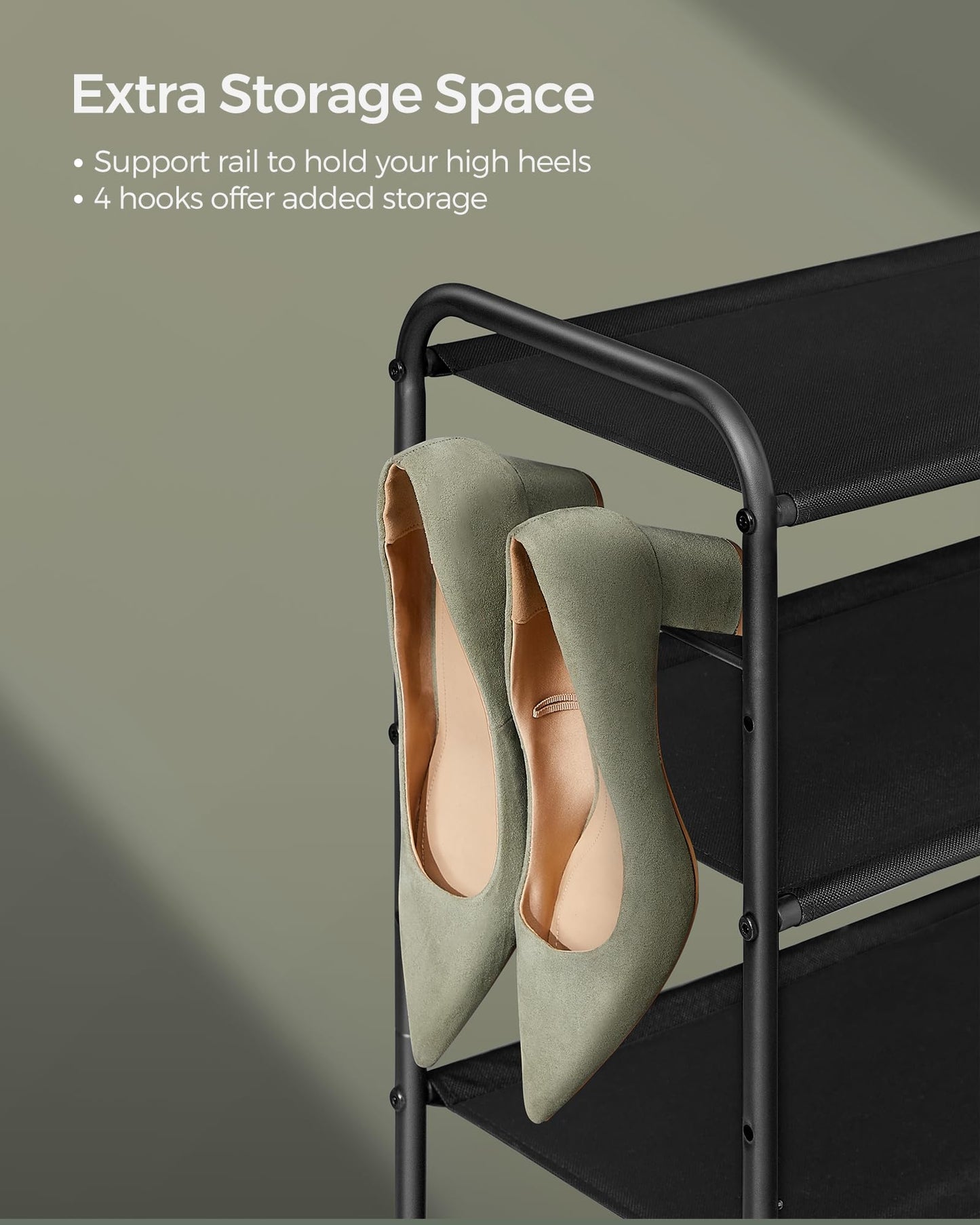Adjustable 3-Tier Shoe Rack with Hooks