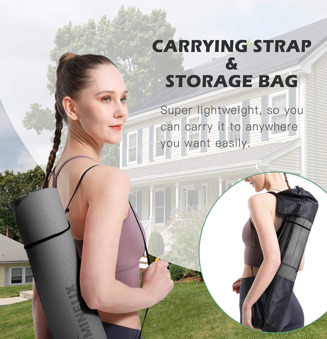 UMINEUX Eco-Friendly TPE Yoga Mat — Double-Sided Non-Slip Fitness Mat with Carry Bag (Open Box – Brand New)