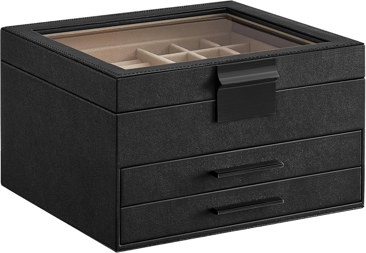 SONGMICS GISELLA 3-Layer Jewelry Box – Ink Black + Silver