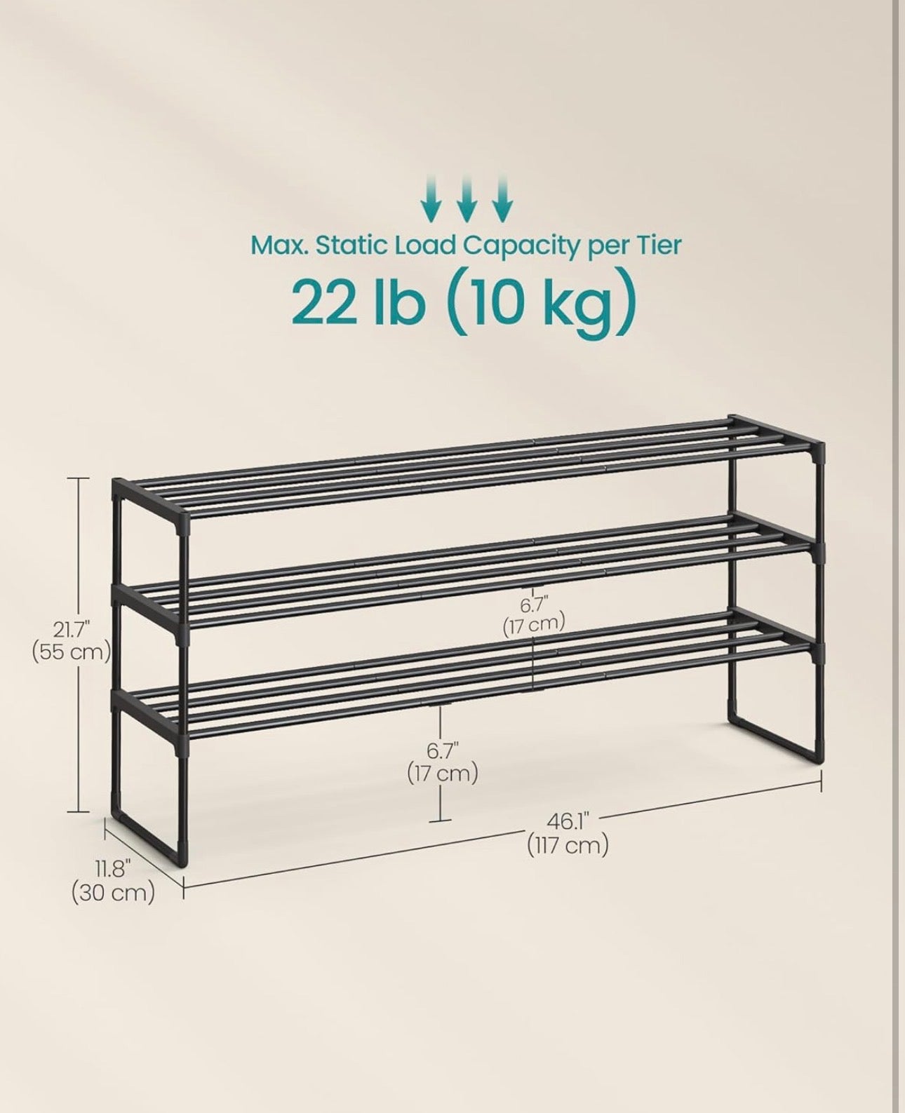SONGMICS 3-Tier Metal Shoe Rack