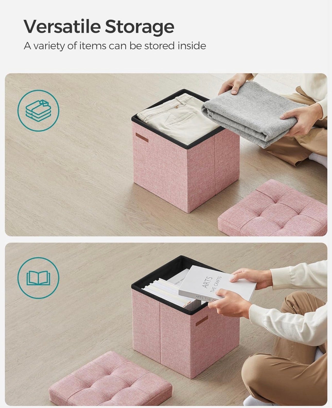 SONGMICS Foldable Storage Ottoman Cube