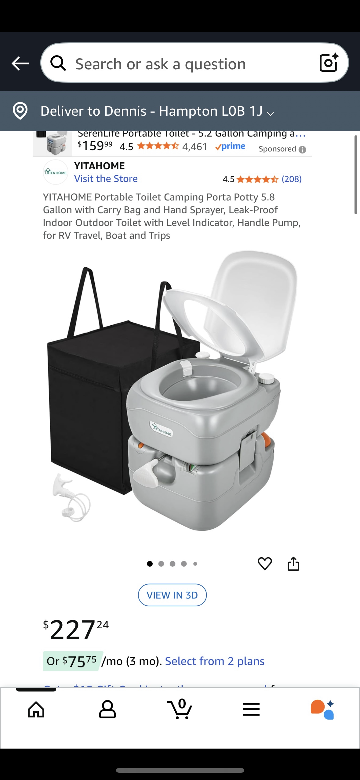 NEW – YITAHOME Portable Camping Toilet – 441 lb Capacity with Sprayer & Carry Bag