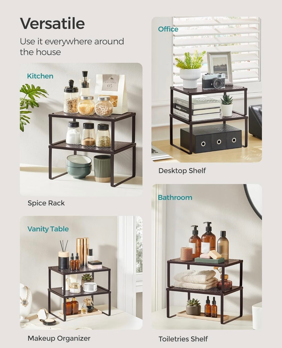 2-Piece Metal Cabinet Organizer Shelf Set