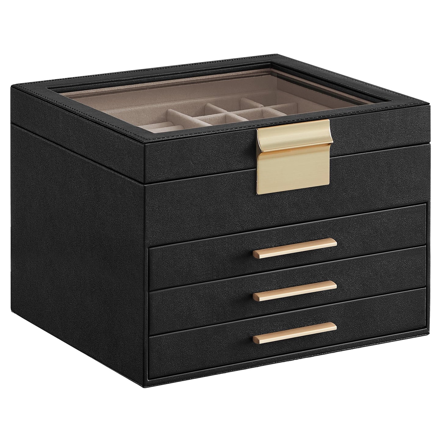 SONGMICS 4-Layer Jewelry Organizer Box – Graphite Black + Gold