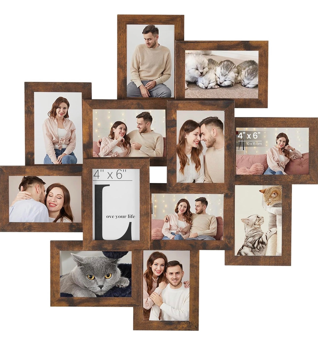 SONGMICS 12-Pack 4×6 Rustic Brown Wall Photo Frames