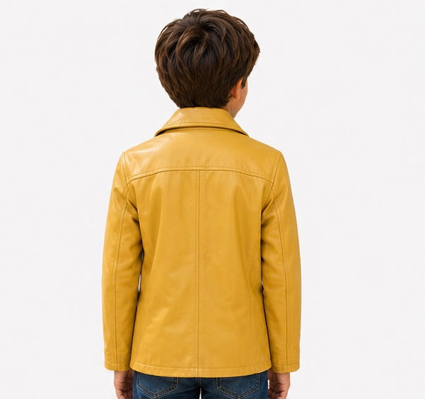 Youth Honey Gold Double-Breasted Leather Jacket