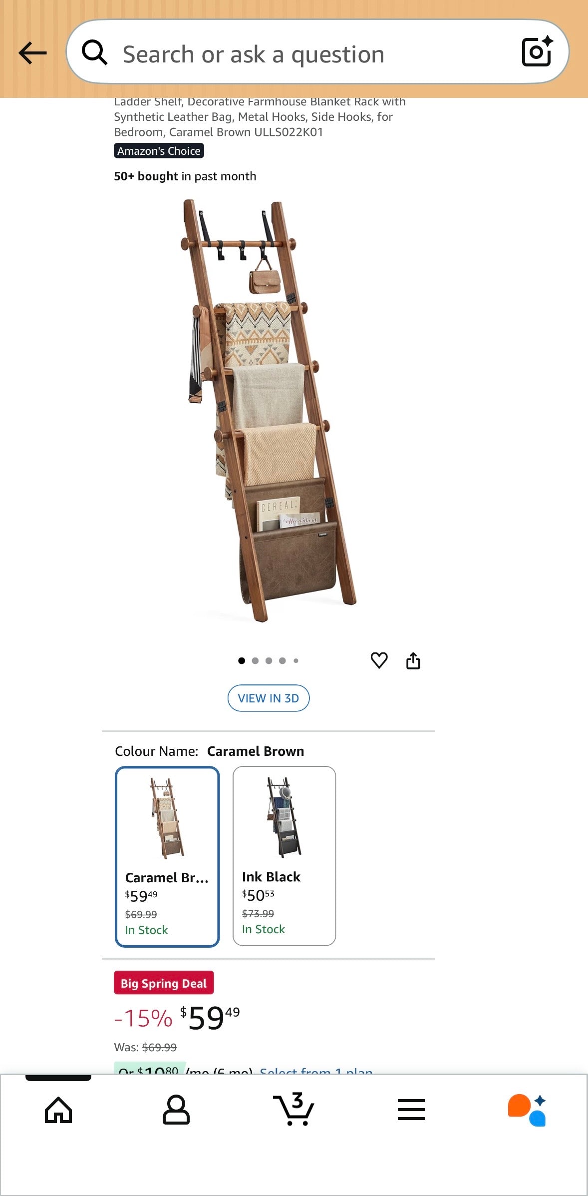 5-Tier Wooden Blanket Ladder with Hooks