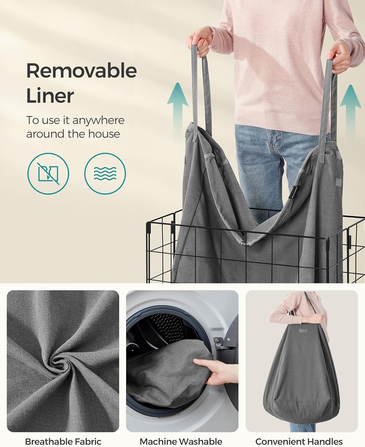 SONGMICS Collapsible Laundry Basket – Black + Gray (29 Gallon)
