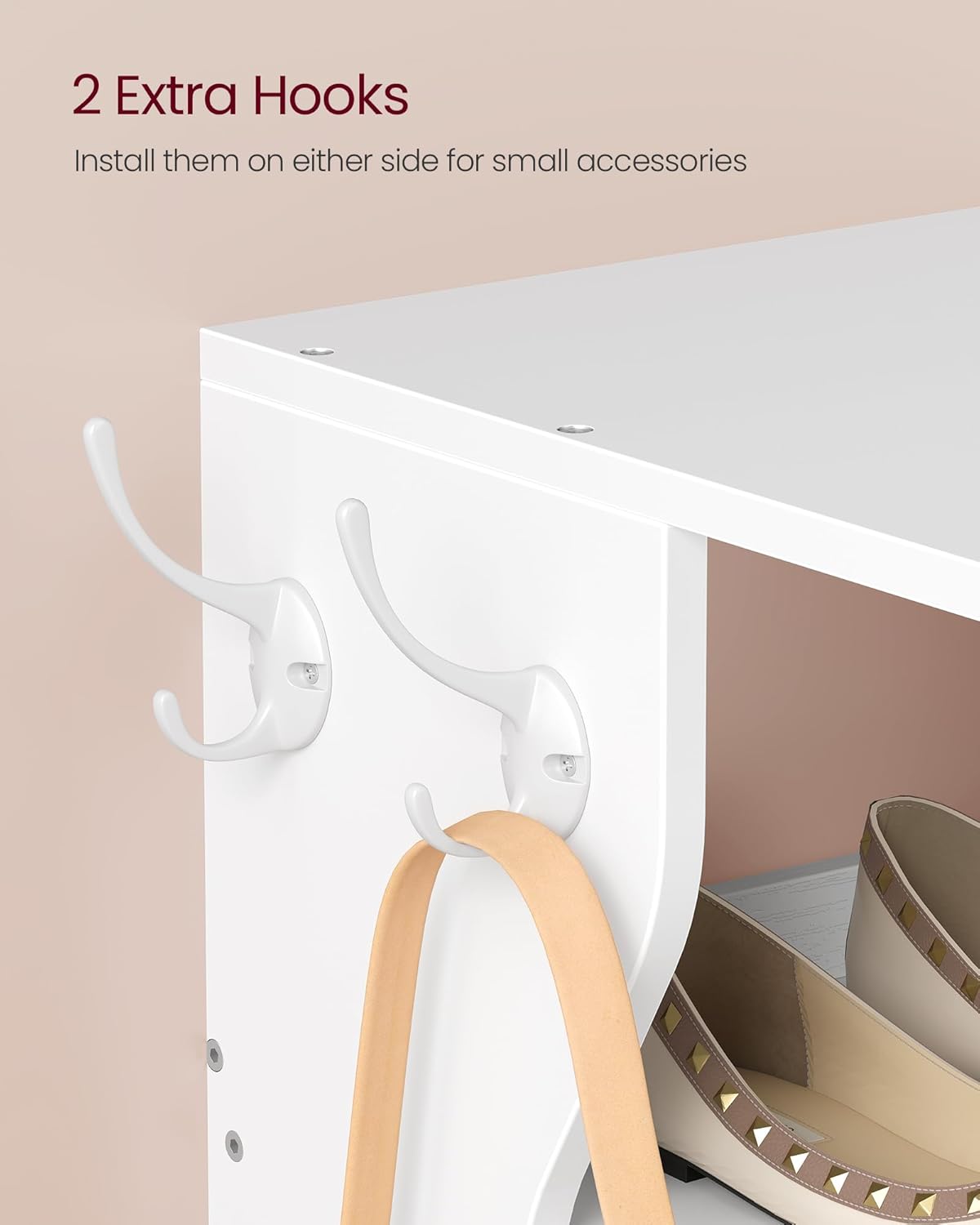9-Tier Slim Shoe Rack with Hooks – White