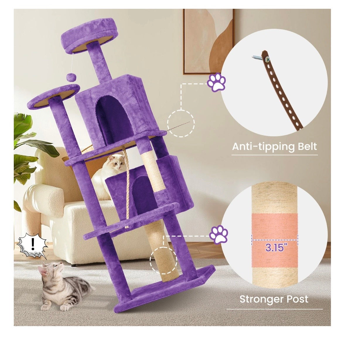 TSCOMON 58” Multi-Level Plush Cat Tree & Condo