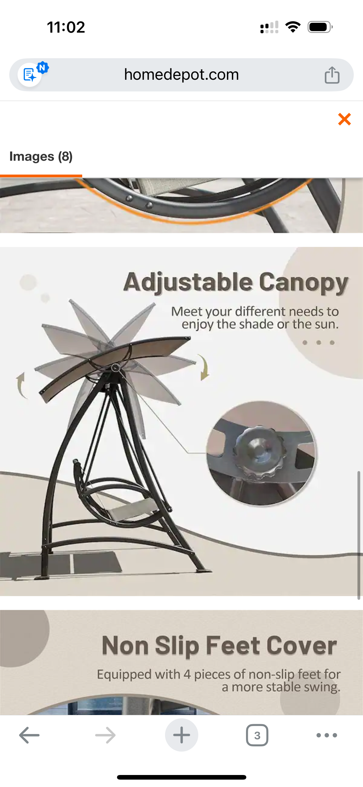 Heavy-Duty Outdoor Patio Porch Swing w/ Adjustable Canopy