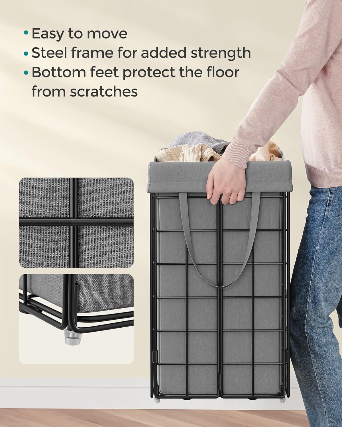 SONGMICS Collapsible Laundry Basket – Black + Gray (29 Gallon)