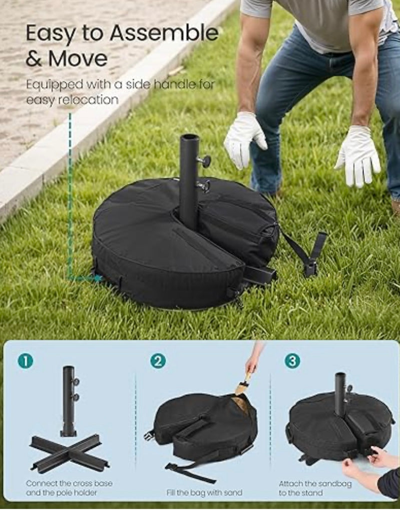 Adjustable Patio Umbrella Stand with Sand-Fill Bag — Fits Multiple Pole Sizes