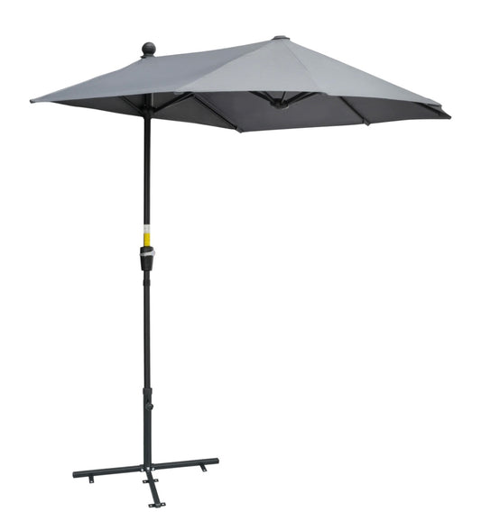 Outsunny Half Patio Umbrella — Wall-Mounted Design with Double-Sided Canopy & Crank Handle (Dark Grey)