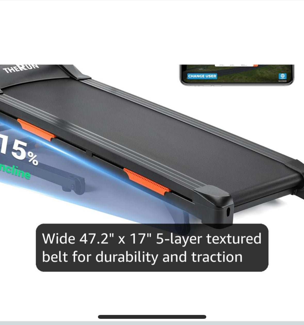 THERUN Foldable Auto Incline Treadmill – 3.5 HP Bluetooth Home Treadmill
