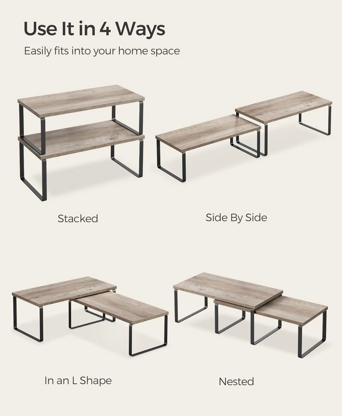 4-Piece Expandable Cabinet & Countertop Organizer Shelf Set