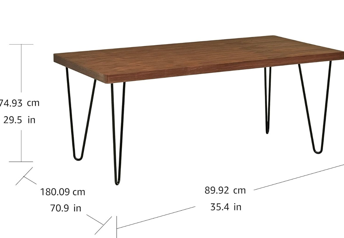 Rivet Modern Walnut-Finish Dining Table with Black Metal Hairpin Legs