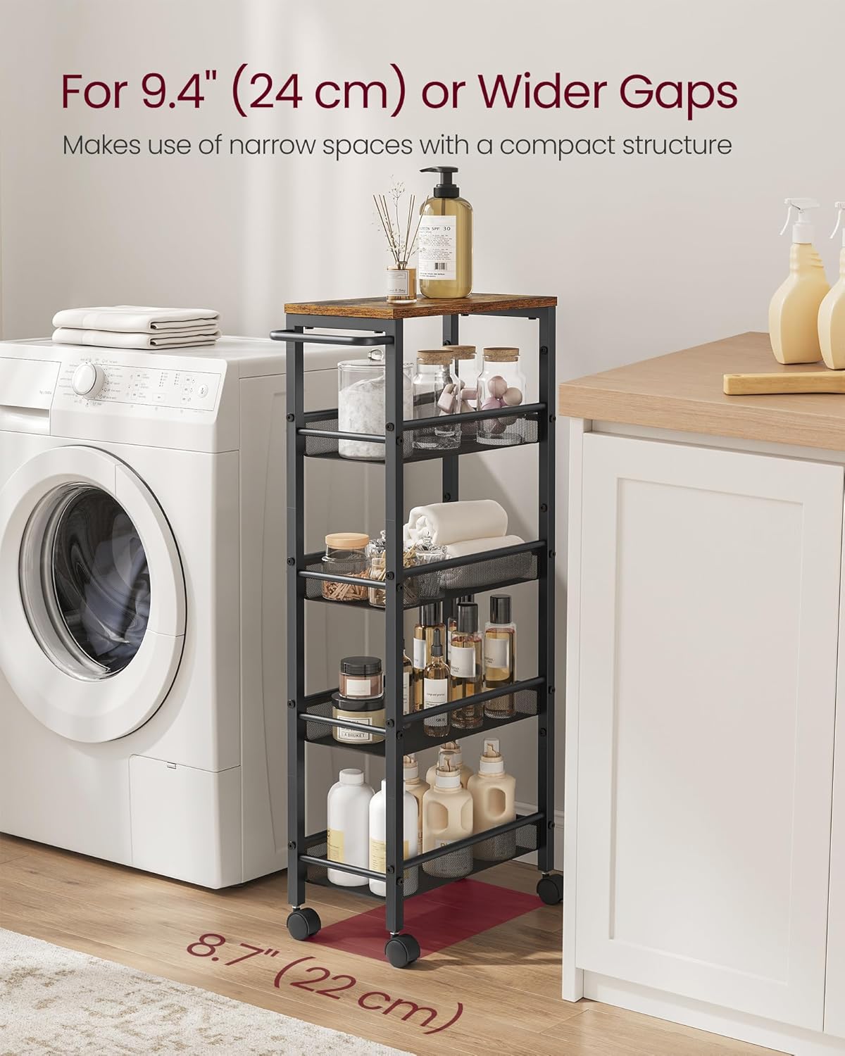 VASAGLE 5-Tier Slim Rolling Storage Cart