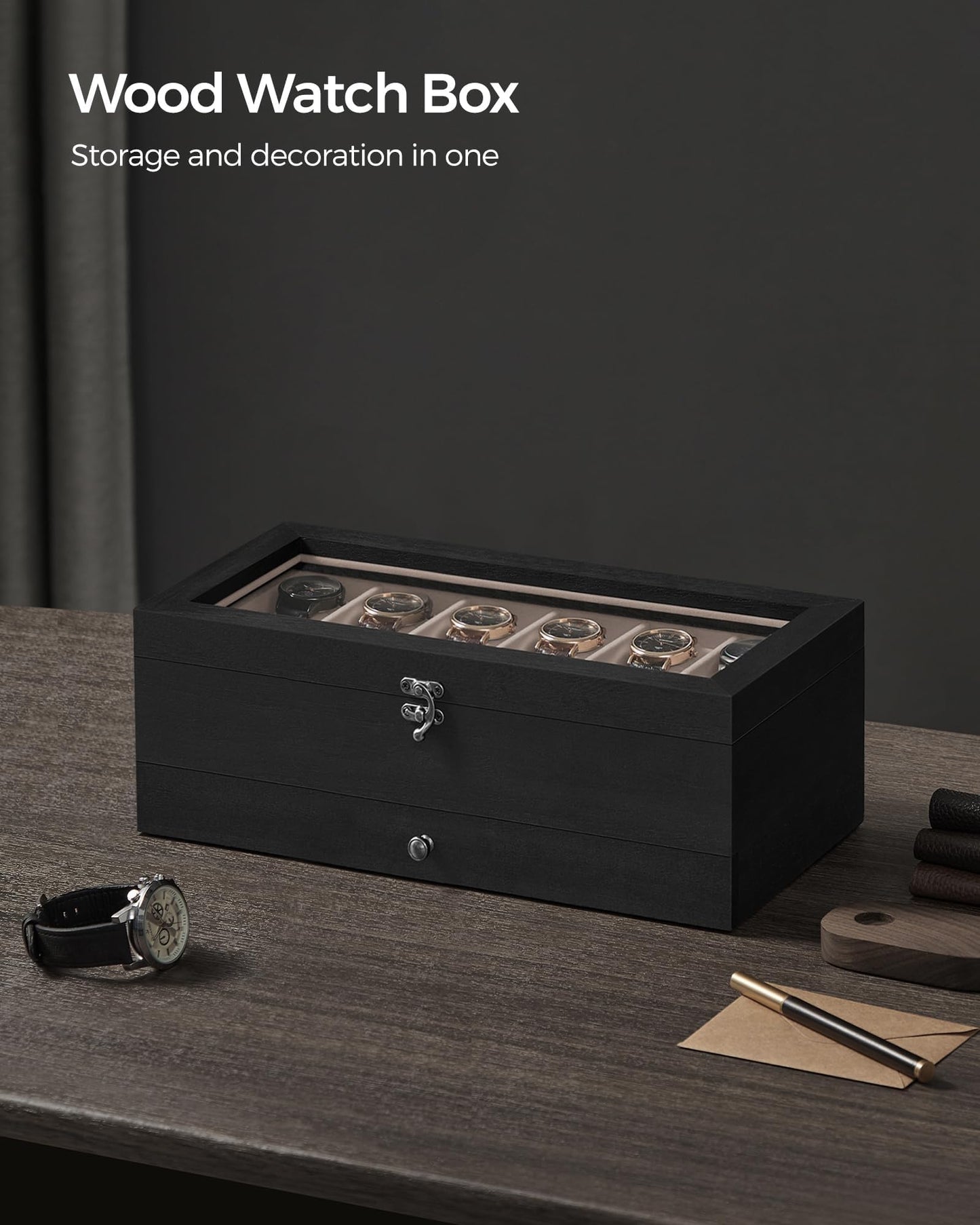 SONGMICS 12-Slot Wooden Watch & Jewelry Box