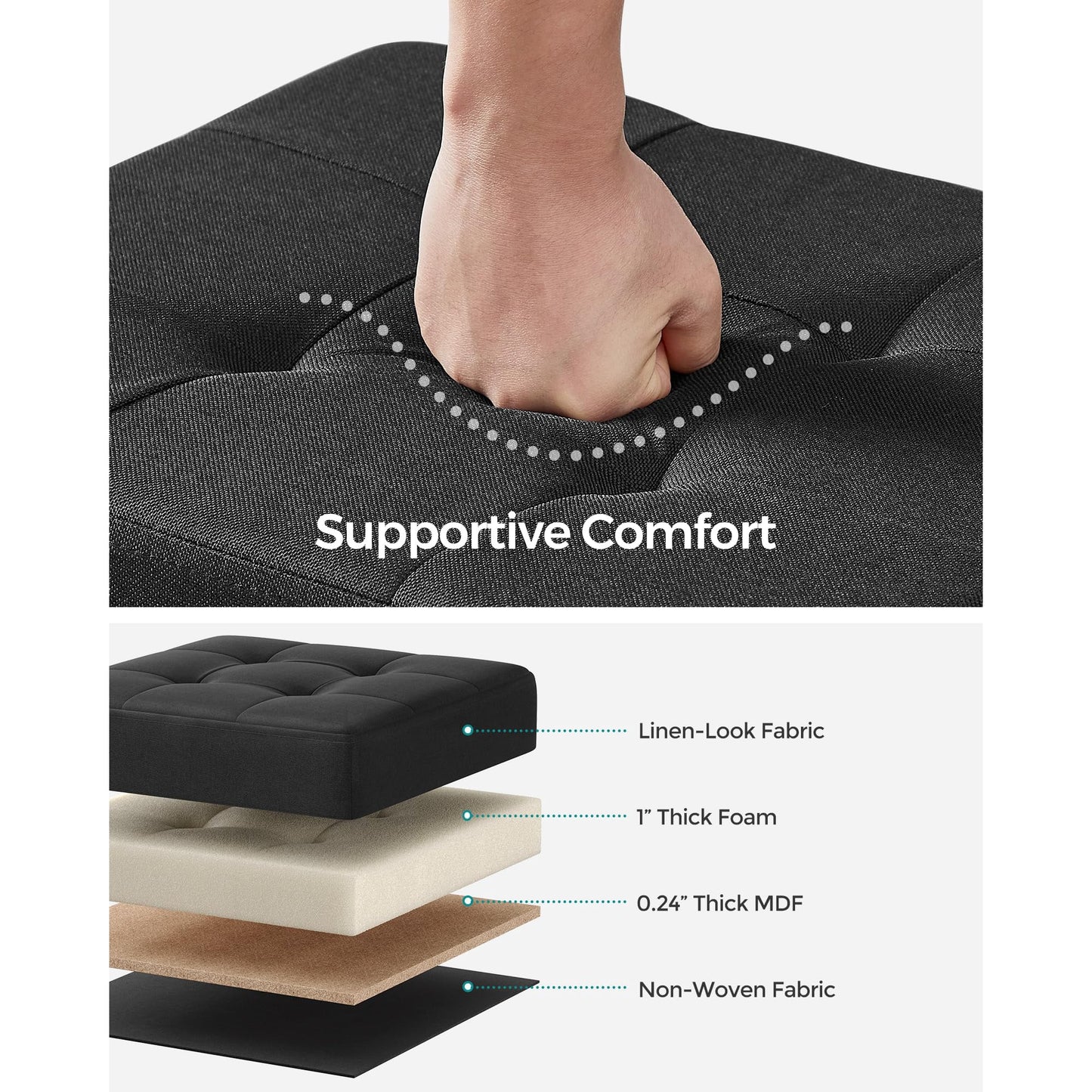 SONGMICS Linen-Look Storage Ottoman