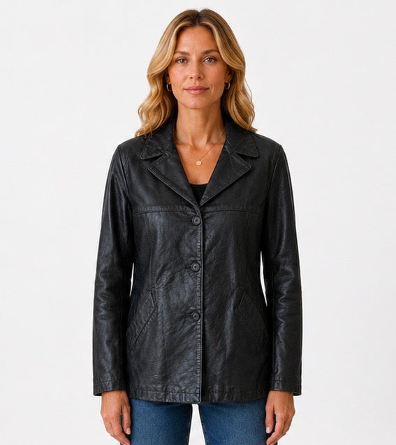 Women’s Classic Black Leather Jacket – Sizes S & XXL