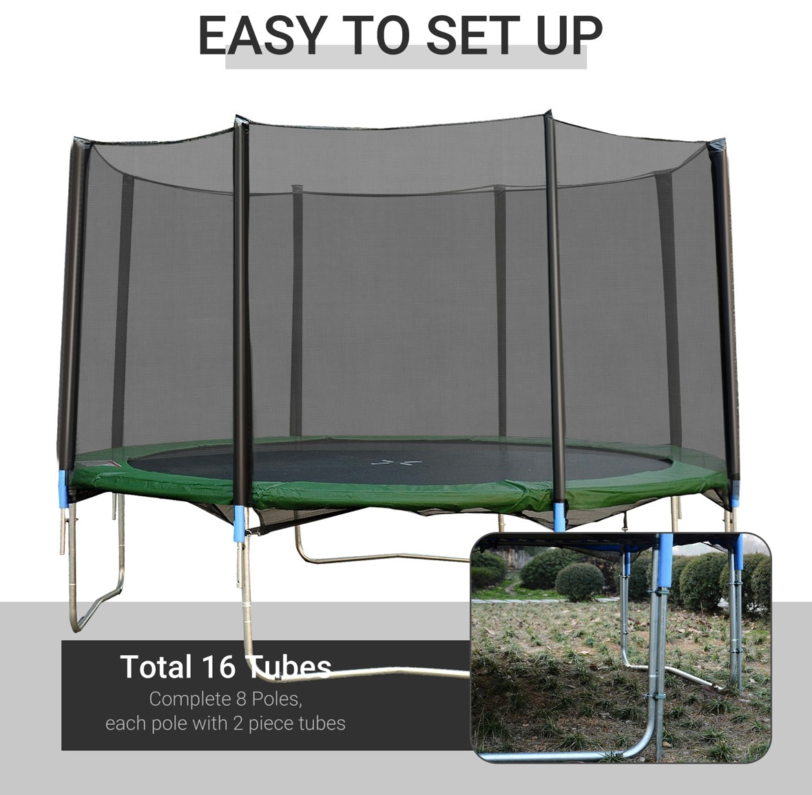 Soozier 12FT Trampoline Safety Enclosure Net with Poles — UV-Resistant Protective Net (Frame & Poles Included)