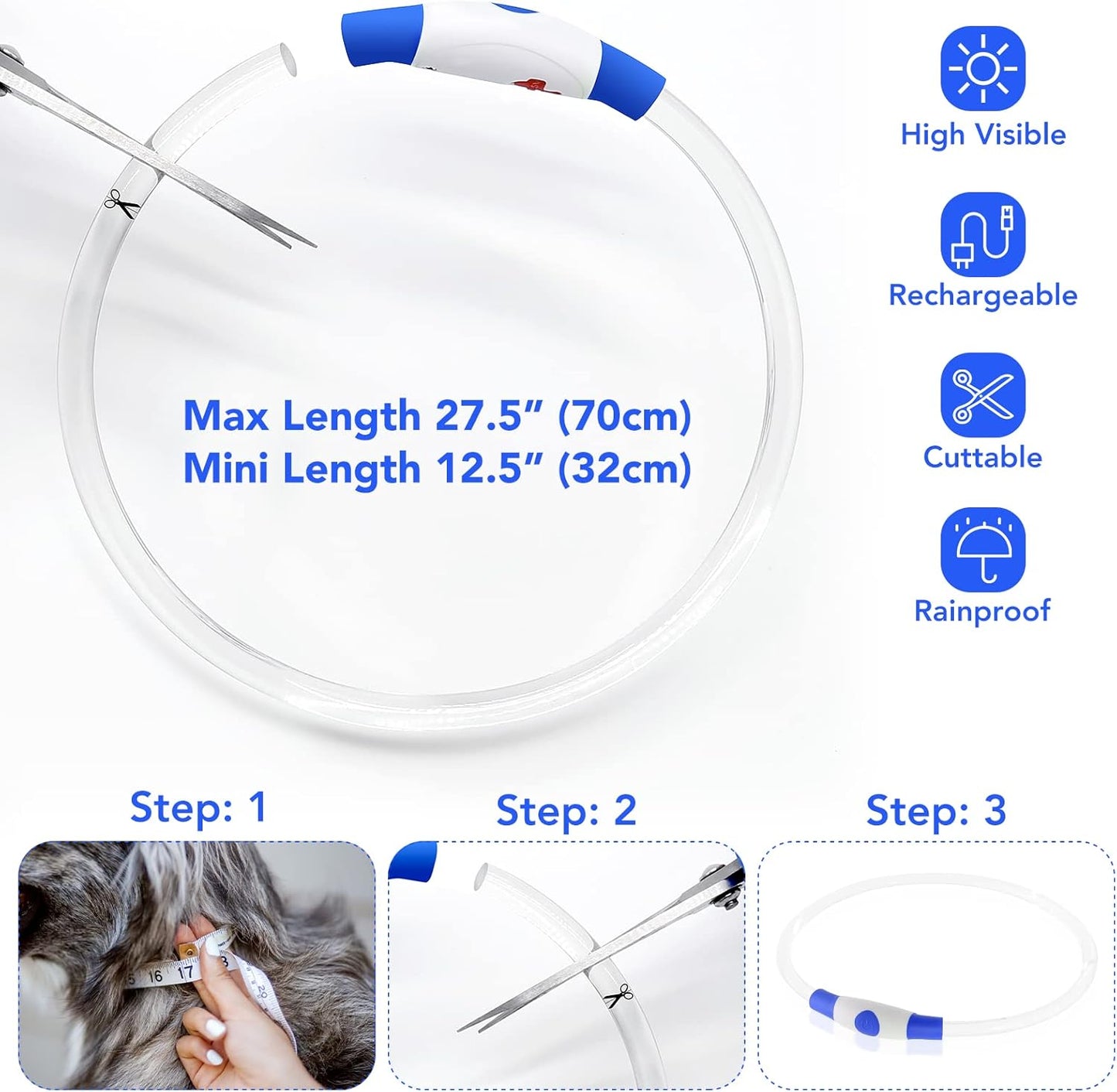 PZRLit USB Rechargeable LED Dog Collar – Blue