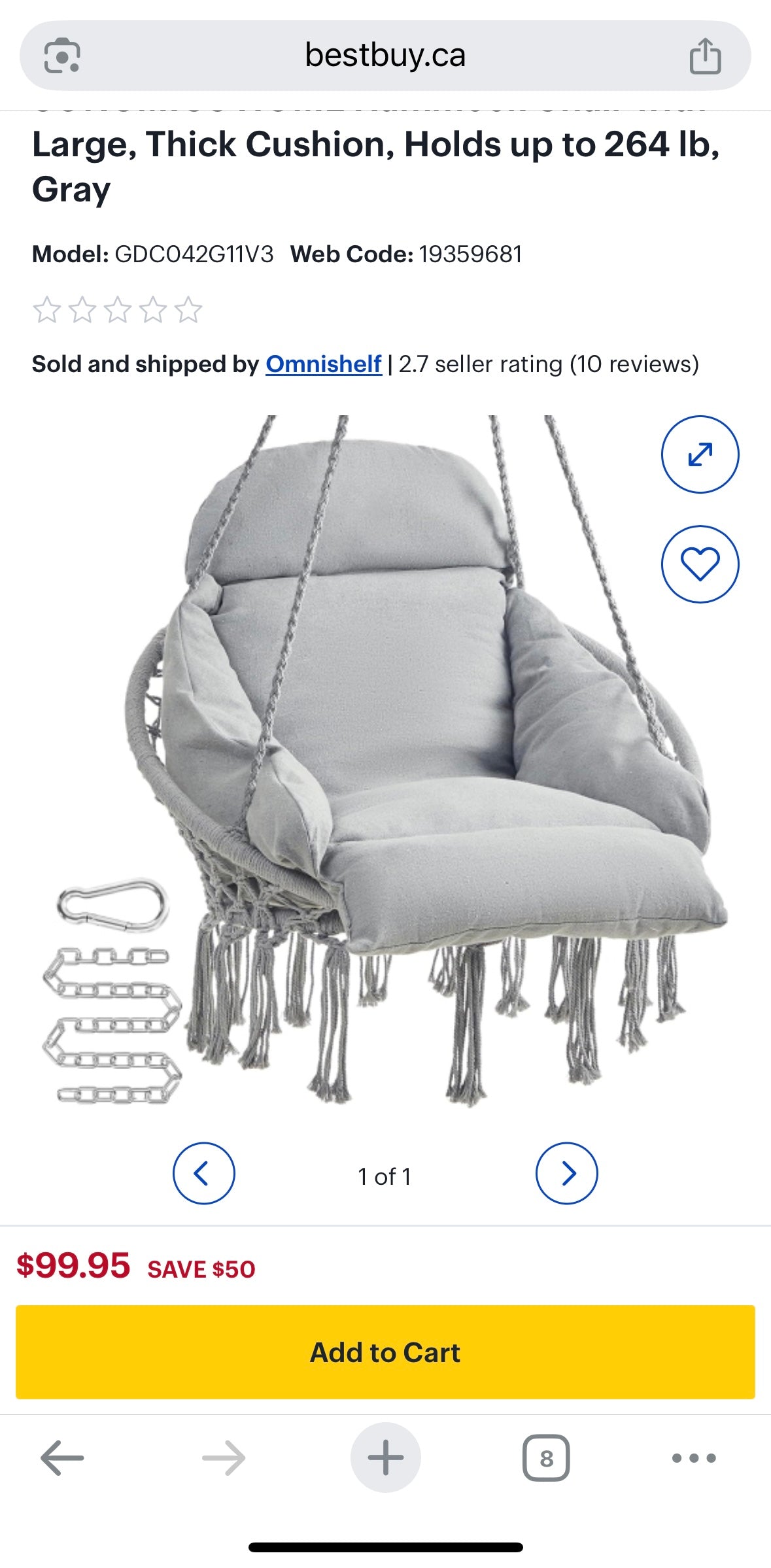 SONGMICS Hanging Hammock Chair – Gray | Cotton & Metal Frame | Boho Chic Indoor/Outdoor Swing