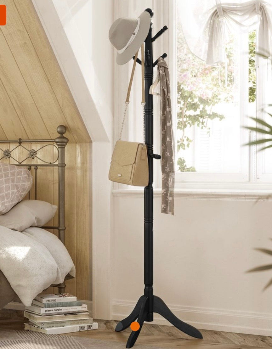 Solid Wood Coat Rack Stand – 10 Hook Freestanding Coat Tree