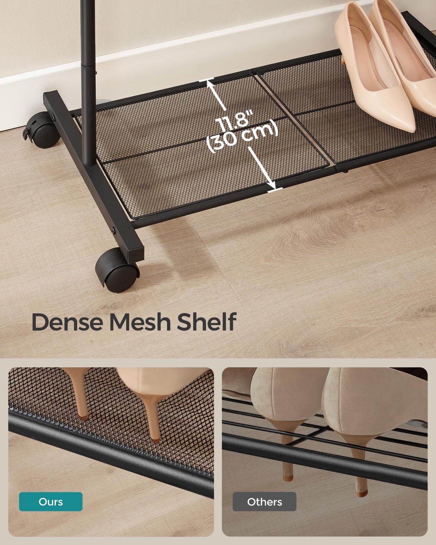 Rolling Garment Rack with Storage Shelf