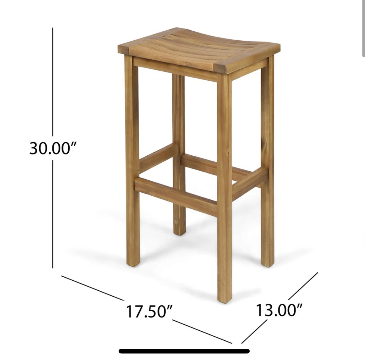 NEW – Set of 2 Acacia Wood Saddle Barstools – 30” Backless Counter Seating