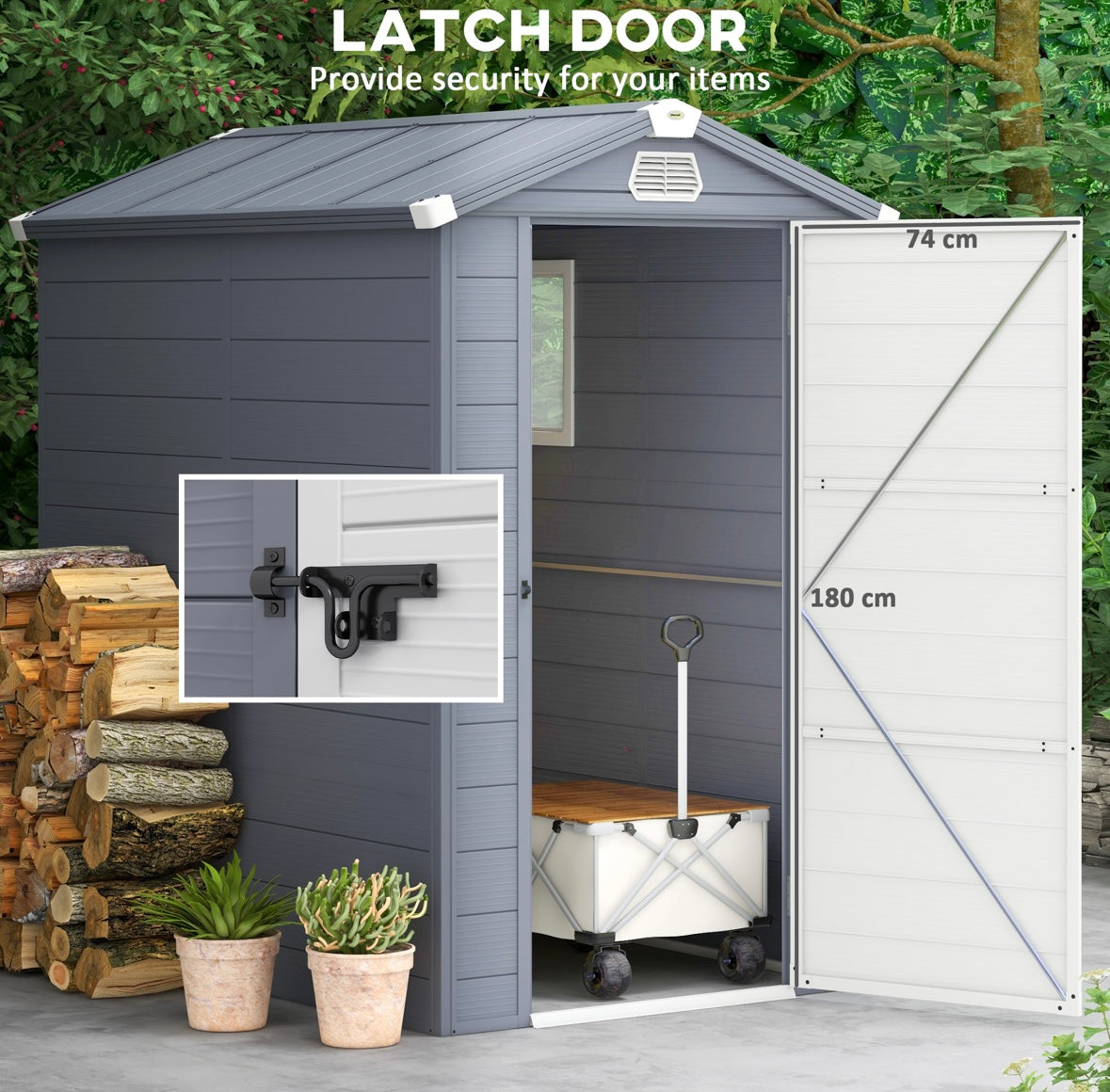 Waterproof Recycled Plastic Outdoor Storage Shed – Reinforced Garden Tool Shed with Door, Window & Vents