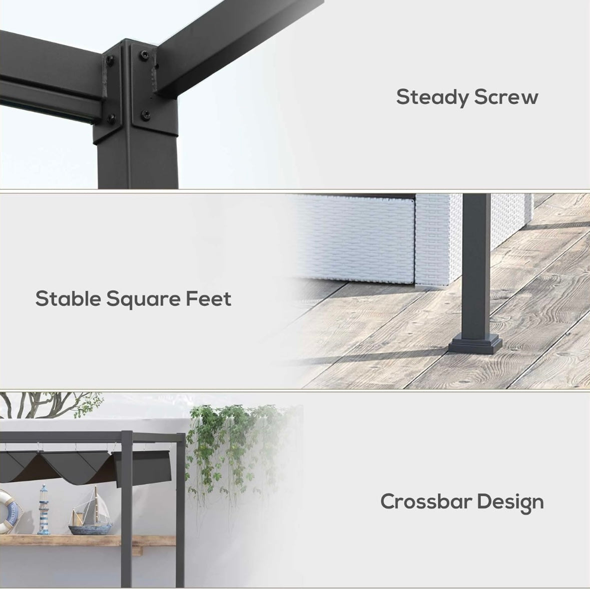 Outsunny 10×7 ft Retractable Pergola Gazebo — Heavy-Duty Metal Frame with Adjustable Canopy (Classic Grey)