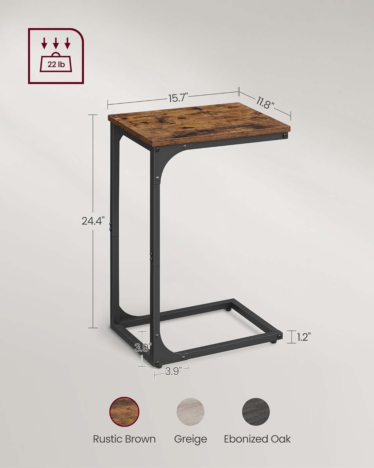 VASAGLE Set of 2 C-Shaped Side Tables – Rustic Brown + Black
