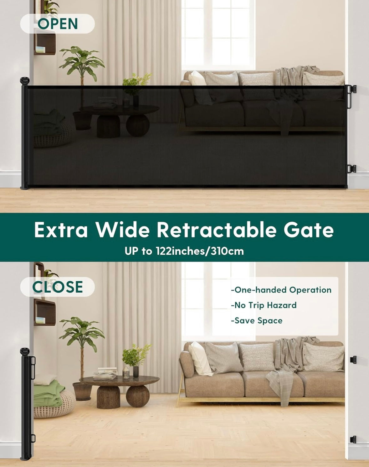 MOMSSY Extra-Wide Retractable Baby & Pet Gate – 122” Wide x 34” Tall (40% Off Amazon Sale Price)