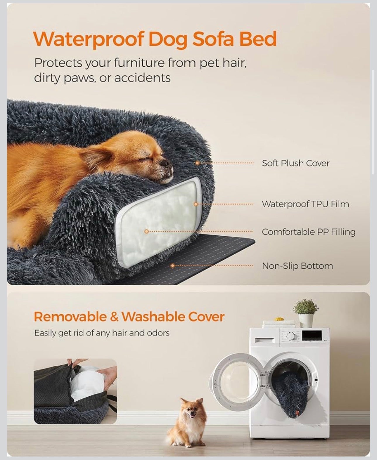 Feandrea Waterproof Dog Sofa Protector Bed