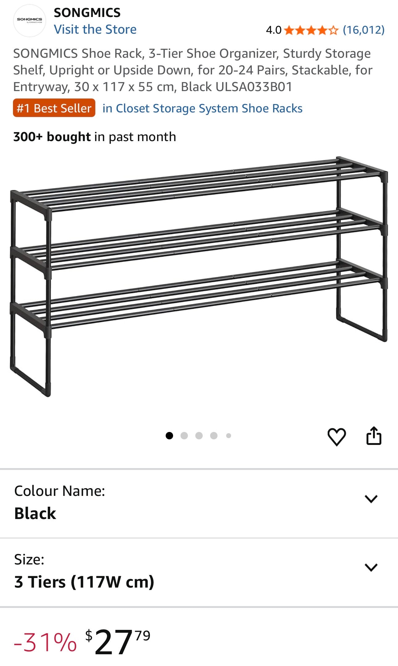 SONGMICS 3-Tier Metal Shoe Rack