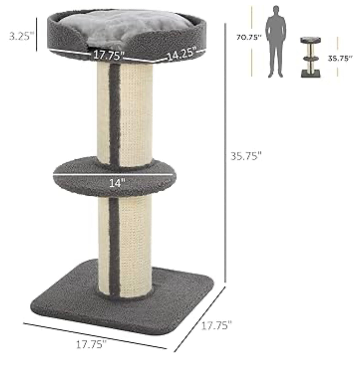 Modern Cat Tower with Bed, Perches & Scratching Post – Compact 3-Level Cat Tree for Indoor Cats