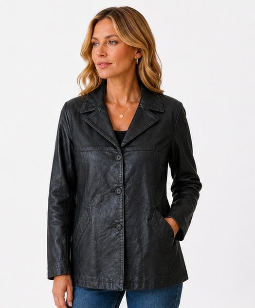 Women’s Classic Black Leather Jacket – Sizes S & XXL