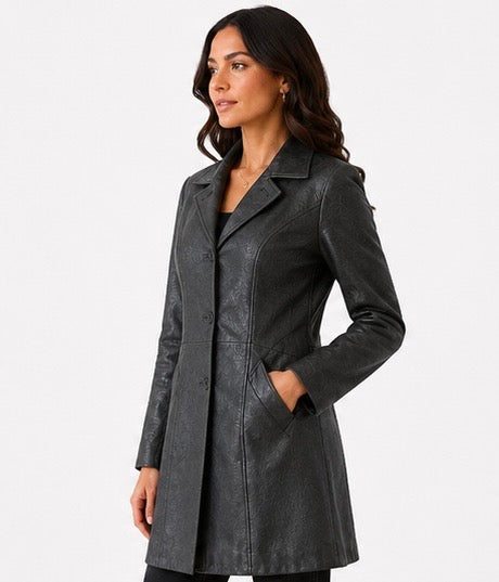 Women’s Embossed Leather Long Coat