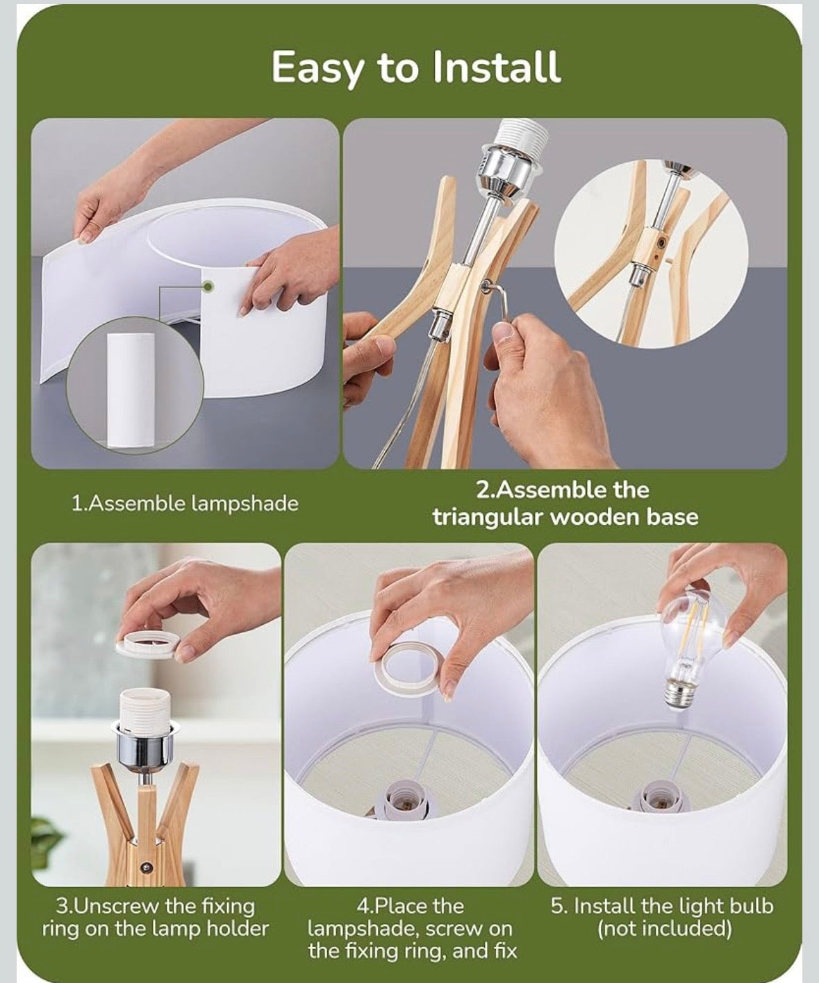 EDISHINE Wooden Tripod Table Lamp – Linen Shade
