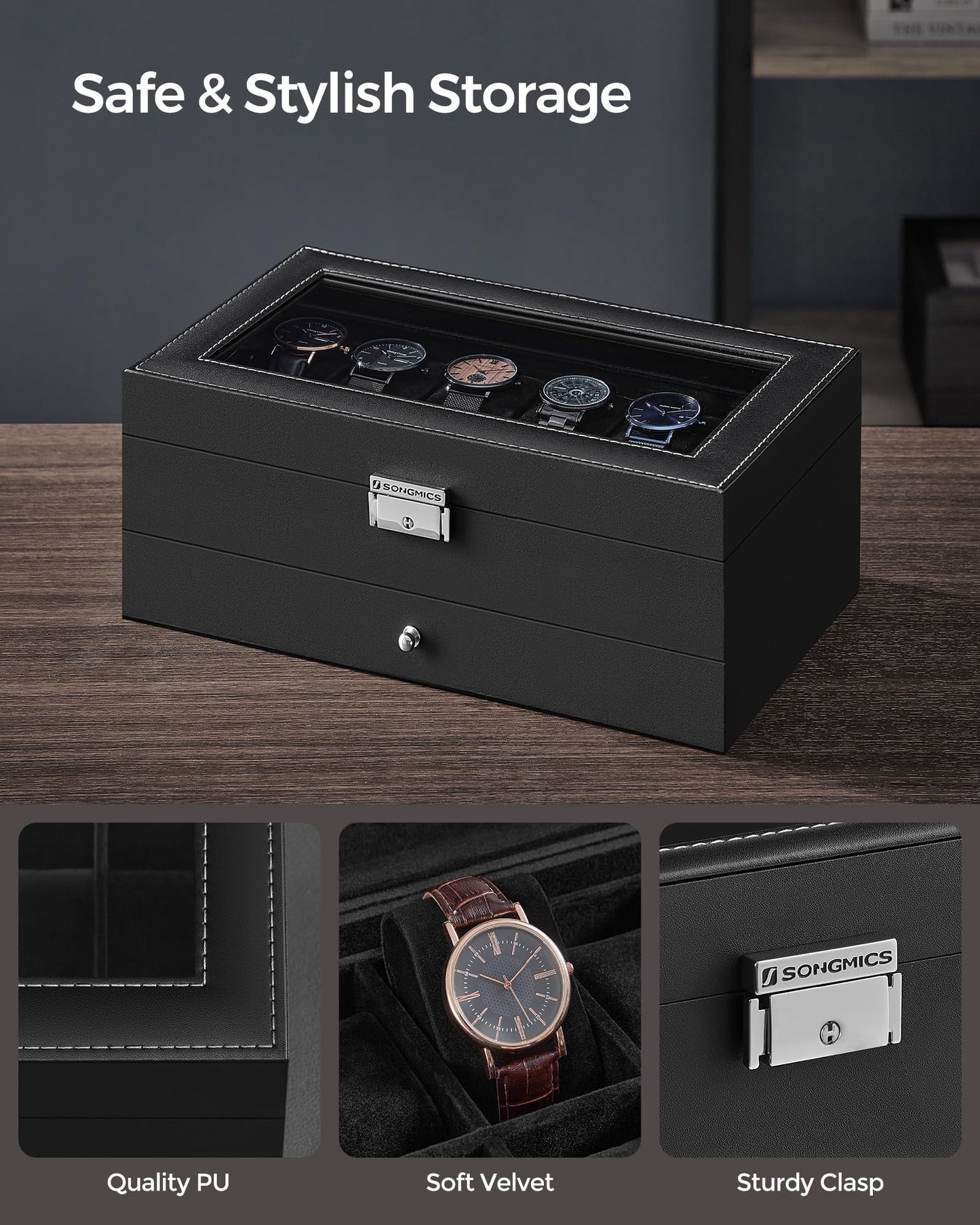 SONGMICS 2-Layer Watch Box Organizer