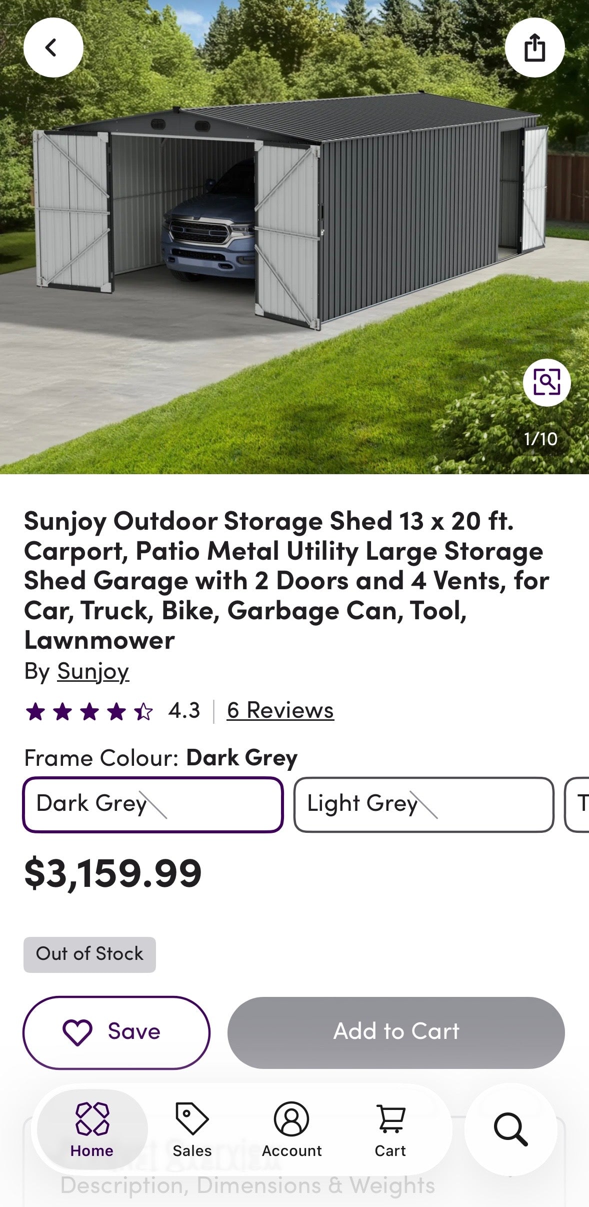 Sunjoy 13’ × 20’ Outdoor Metal Storage Shed