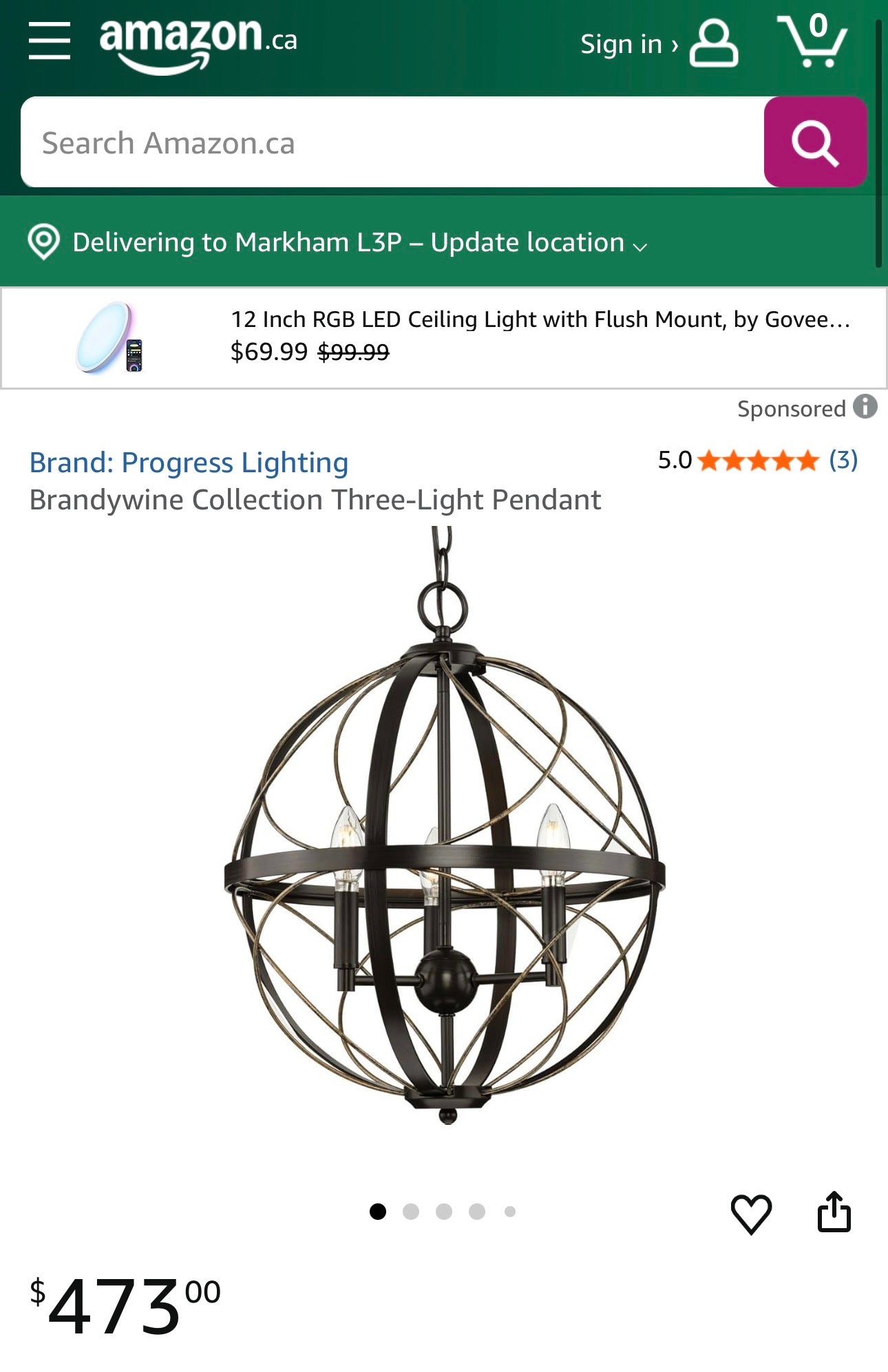 Progress Lighting Antique Bronze 3-Light Pendant