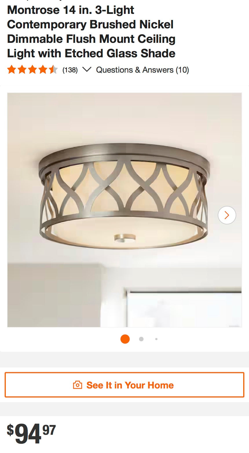 Hampton Bay 3-Light Brushed Nickel Flush Mount
