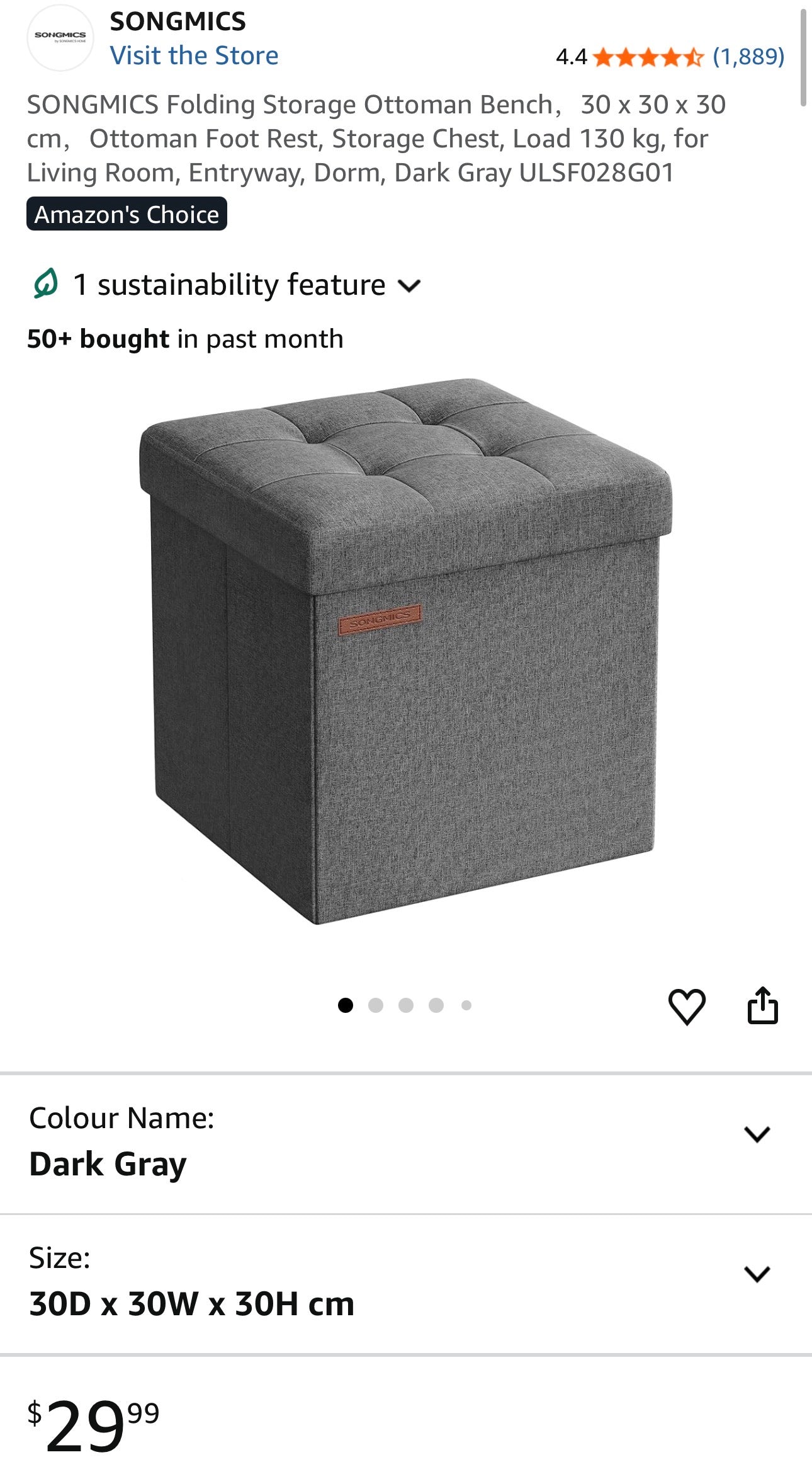 SONGMICS Foldable Storage Ottoman