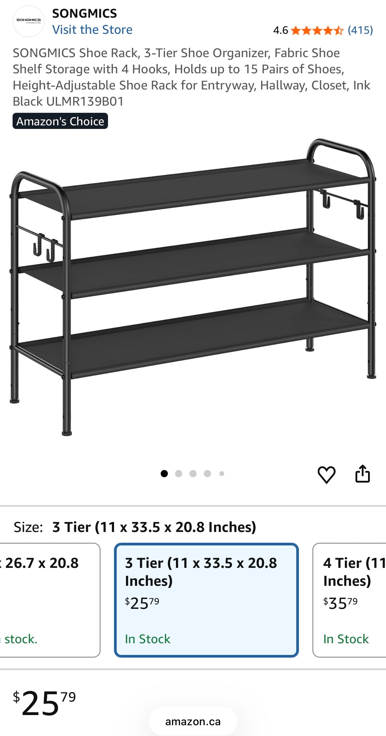 Adjustable 3-Tier Shoe Rack with Hooks