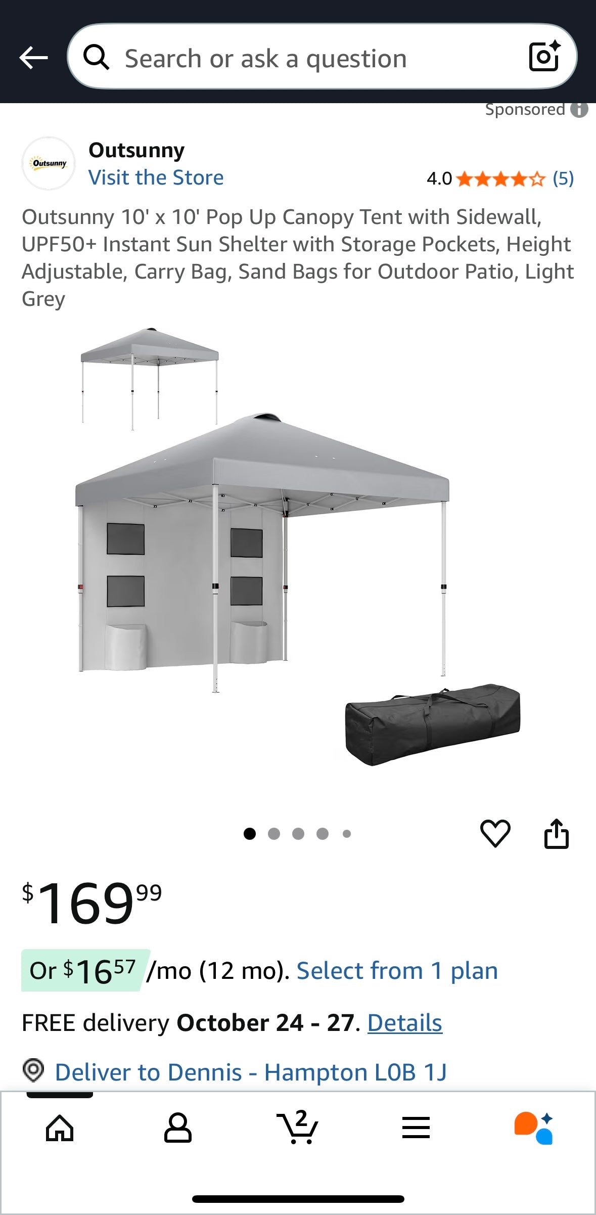 Outsunny 10×10 ft Pop-Up Gazebo Tent — Adjustable Height, UV-Resistant Canopy with Storage Sidewall (Light Grey)